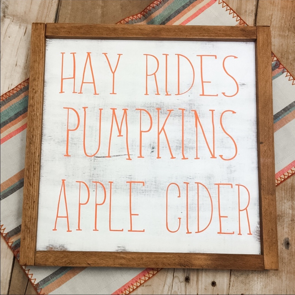 Hayrides Pumpkins Apple Cider Framed Painted Sign